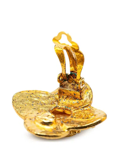 Pre-owned Chanel 1996 Gold Plated Cc Clover Clip On Earrings Costume Earrings