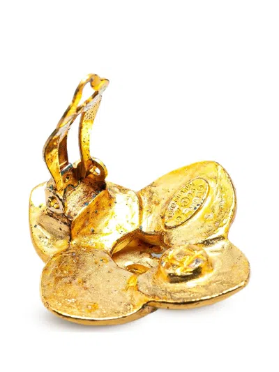 Pre-owned Chanel 1996 Gold Plated Cc Clover Clip On Earrings Costume Earrings