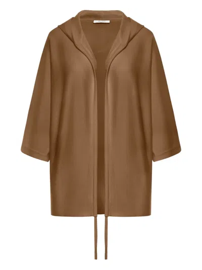 Max Mara Hooded Wool Cardi-coat In Brown