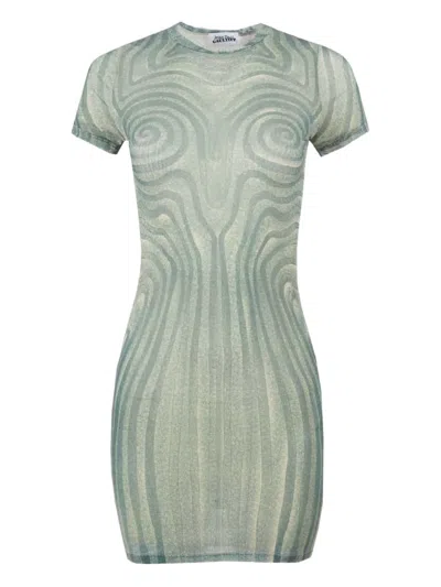 Jean Paul Gaultier Spiral-print Mesh Dress