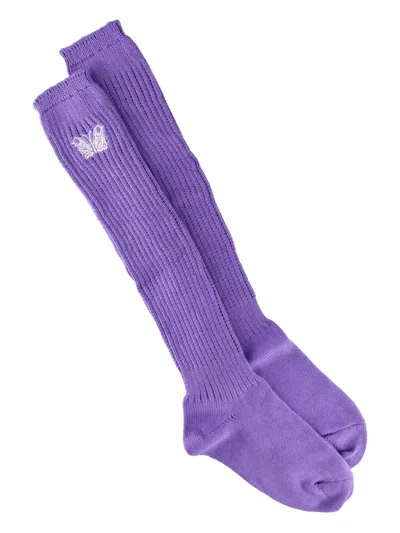 Needles Butterfly-embroidered Ribbed Socks In Blue