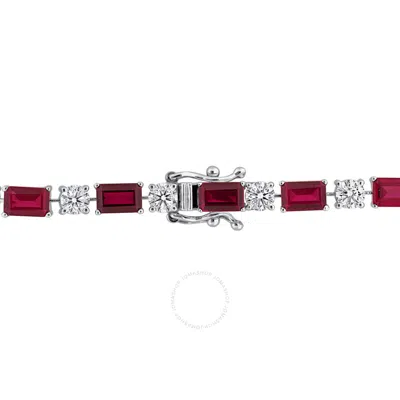 Created Forever 7 1/5ct Tgw Created Ruby And 2 7/8ct Tw Lab-grown Tw Diamond Tennis Bracelet In 18k