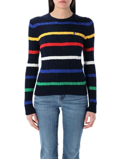 Ralph Lauren Navy Blue Striped Cable-knit Sweater In Black