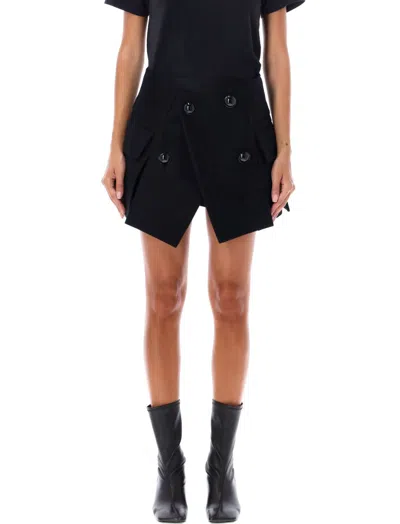 Sacai Wool Melton Mini Skirt With Flap Pockets In Black