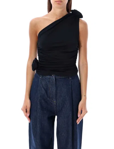 Magda Butrym Jersey One Shoulder Flower Top In Black
