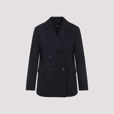 Max Mara Blue Double-breasted Blazer In Black