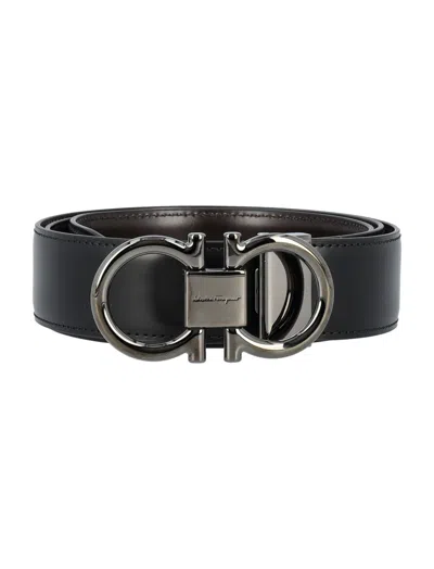 Ferragamo Logo Buckle Leather Belt In Black