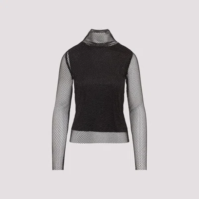 Sportmax Valdai Embellished Fishnet Crop Top In Black