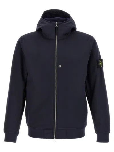 Stone Island 'soft Shell-r E.dye®technology' Hooded Jacket In Blue