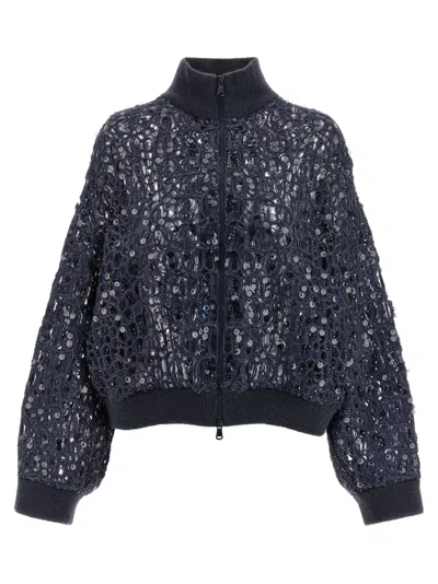 Brunello Cucinelli Dazzling Croc Embroidery Sweaters And Cardigans Blue