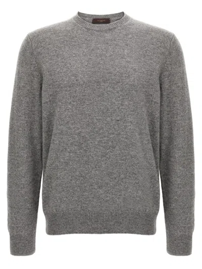 Zanone Crew Neck Wool Sweater With Ribbed Cuffs In Gray