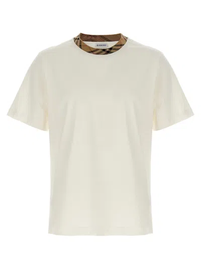 Burberry White Crewneck T-shirt With Check Motif On The Collar In Cotton Man In White
