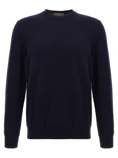 Zanone Crew Neck Wool Sweater With Ribbed Cuffs In Black