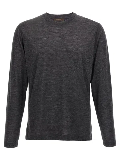 Zanone Heathered Grey Crewneck Wool Sweater With Classic Fit In Brown