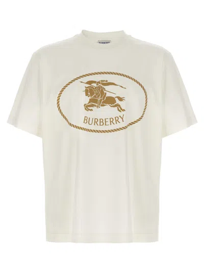 Burberry Beige Crewneck T-shirt With Maxi Logo On The Front In Cotton Man In White