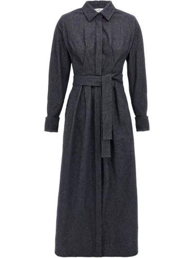 Max Mara Go Belted Waist Midi Dress With Long Sleeves In Blue