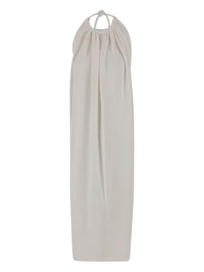 Sportmax Sleeveless Long Viscose Dress With Gathered Neckline And Open Back In White