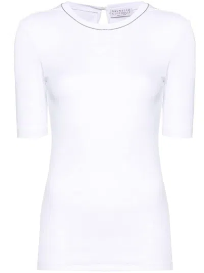 Brunello Cucinelli Woman T-shirt White Size Xl Cotton, Elastane, Brass In White