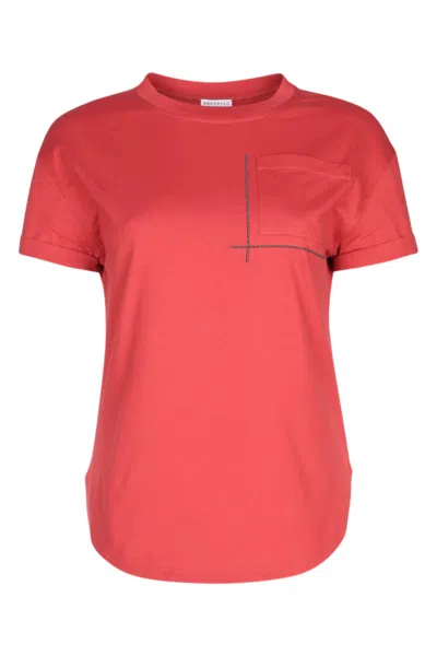 Brunello Cucinelli Red Crewneck T-shirt In Red