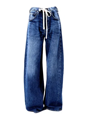 Citizens Of Humanity Brynn Wide-leg Cotton Jeans With Drawstring Waist In Blue