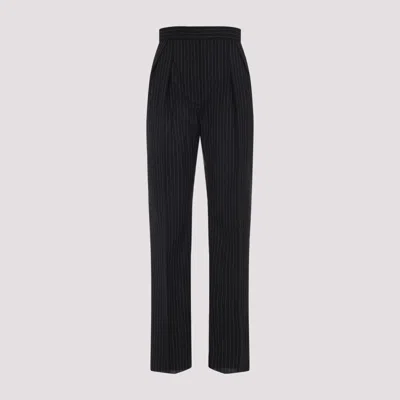 Max Mara Tailored Pinstripe Trousers With High Waist And Pleated Front In Blue