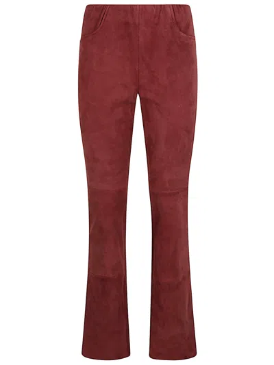 Via Masini 80 Suede Leather Trousers In Red