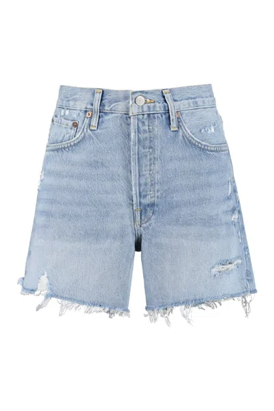 Agolde Parker Distressed Denim Shorts In Blue
