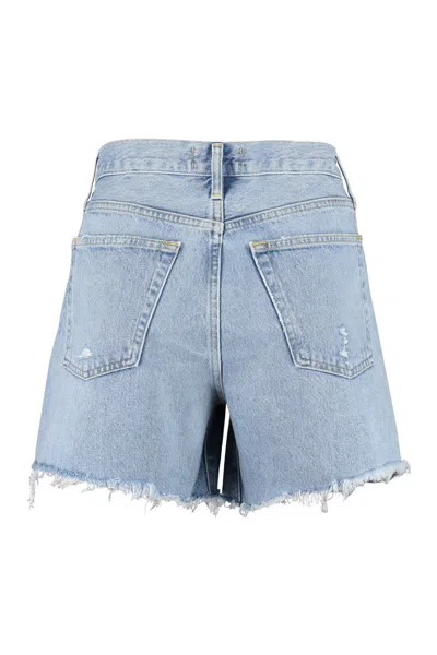 Agolde Parker Distressed Denim Shorts In Blue