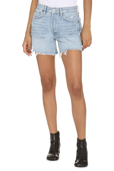 Agolde Parker Distressed Denim Shorts In Blue