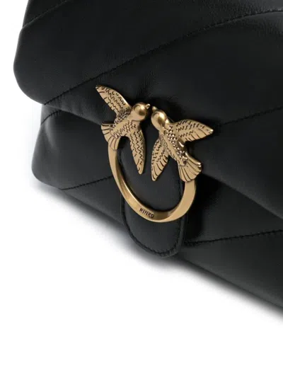 Pinko 'love Classic Puff' Black Shoulder Bag With Diagonal Maxi Quilting In Leather Woman