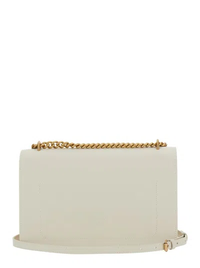 Pinko Leather Shoulder Bag With Metal Love Birds Buckle In Neutral
