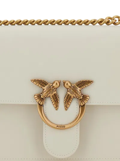Pinko Leather Shoulder Bag With Metal Love Birds Buckle In Neutral