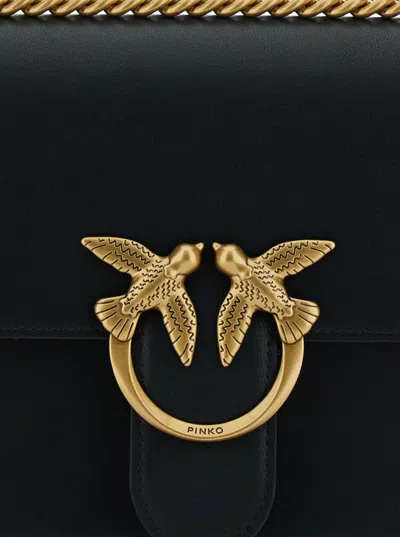 Pinko 'love One Classic' Black Crossbody Bag With Love Birds Detail In Leather Woman