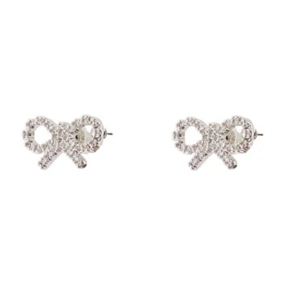 Self-portrait Micro Bow Earrings In Metallic