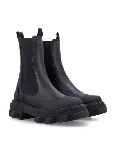 Ganni 55mm Leather Boots With Ankle Height In Black