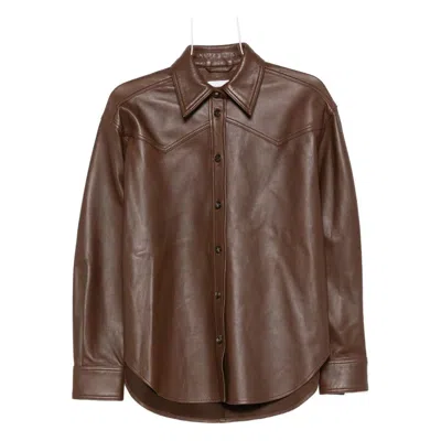 Haikure Leather Shirt Jacket In Brown