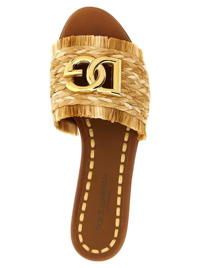 Dolce & Gabbana Raffia Braid Slipper With Fringes In Neutral