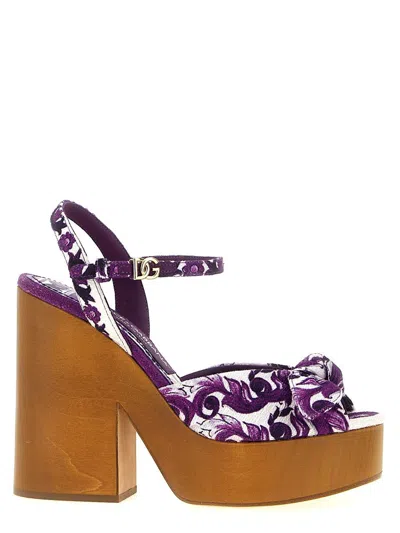 Dolce & Gabbana Maiolica Printed Knot Platform Sandals In Purple