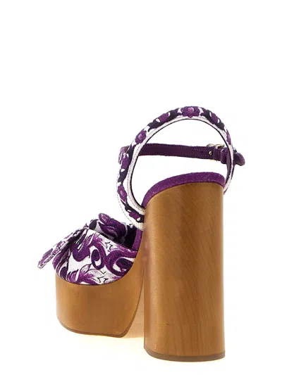 Dolce & Gabbana Maiolica Printed Knot Platform Sandals In Purple