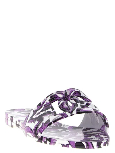 Dolce & Gabbana Maiolica Cut-out Dg Rubber Sandals In Purple