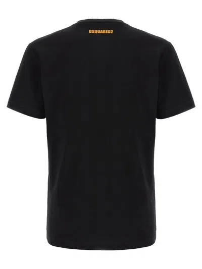 Dsquared2 Black Crewneck T-shirt With Print On The Front And Logo Lettering On The Rear In Cotton Man In Black