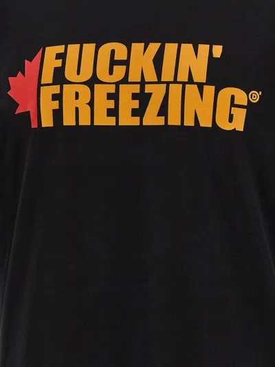 Dsquared2 Black Crewneck T-shirt With Print On The Front And Logo Lettering On The Rear In Cotton Man In Black