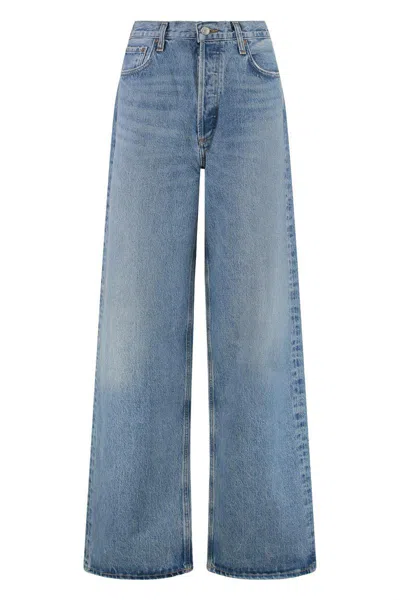 Agolde Light Blue Wide Jeans In Cotton Blend Denim Woman In Blue