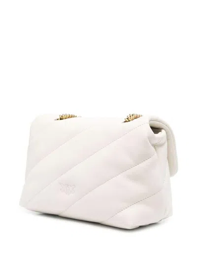 Pinko 'love Classic Puff' White Shoulder Bag With Diagonal Maxi Quilting In Leather Woman