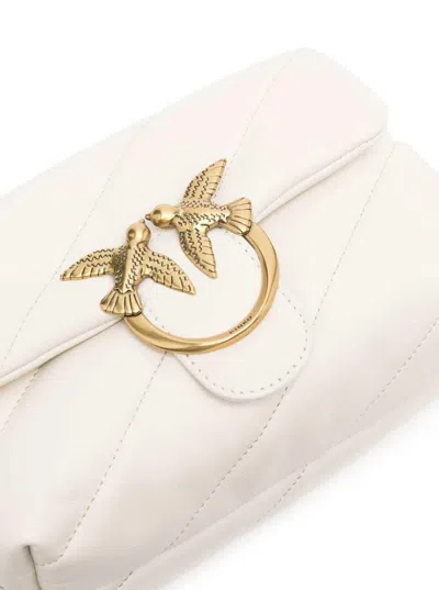 Pinko 'love Classic Puff' White Shoulder Bag With Diagonal Maxi Quilting In Leather Woman