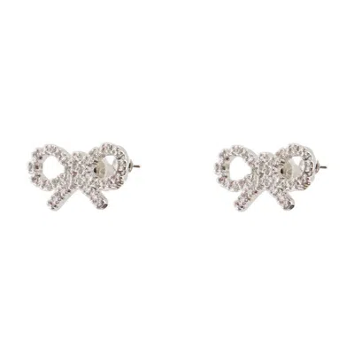 Self-portrait Micro Bow Earrings In Metallic