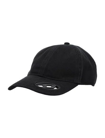 Diesel Black Baseball Cap With Oval D Cut-out In Cotton Man In Black
