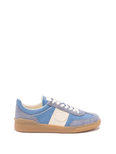 Valentino Upvillage Suede-trimmed Leather Sneakers In Blue