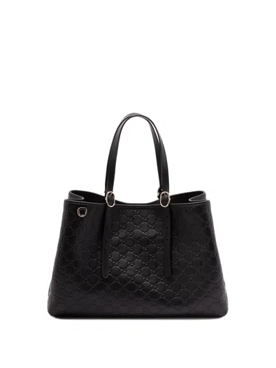 Gucci Gg Emblem Large Black Shopping Bag In Black