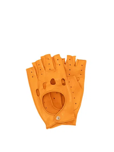 Valentino Leather Fingerless Gloves In Orange